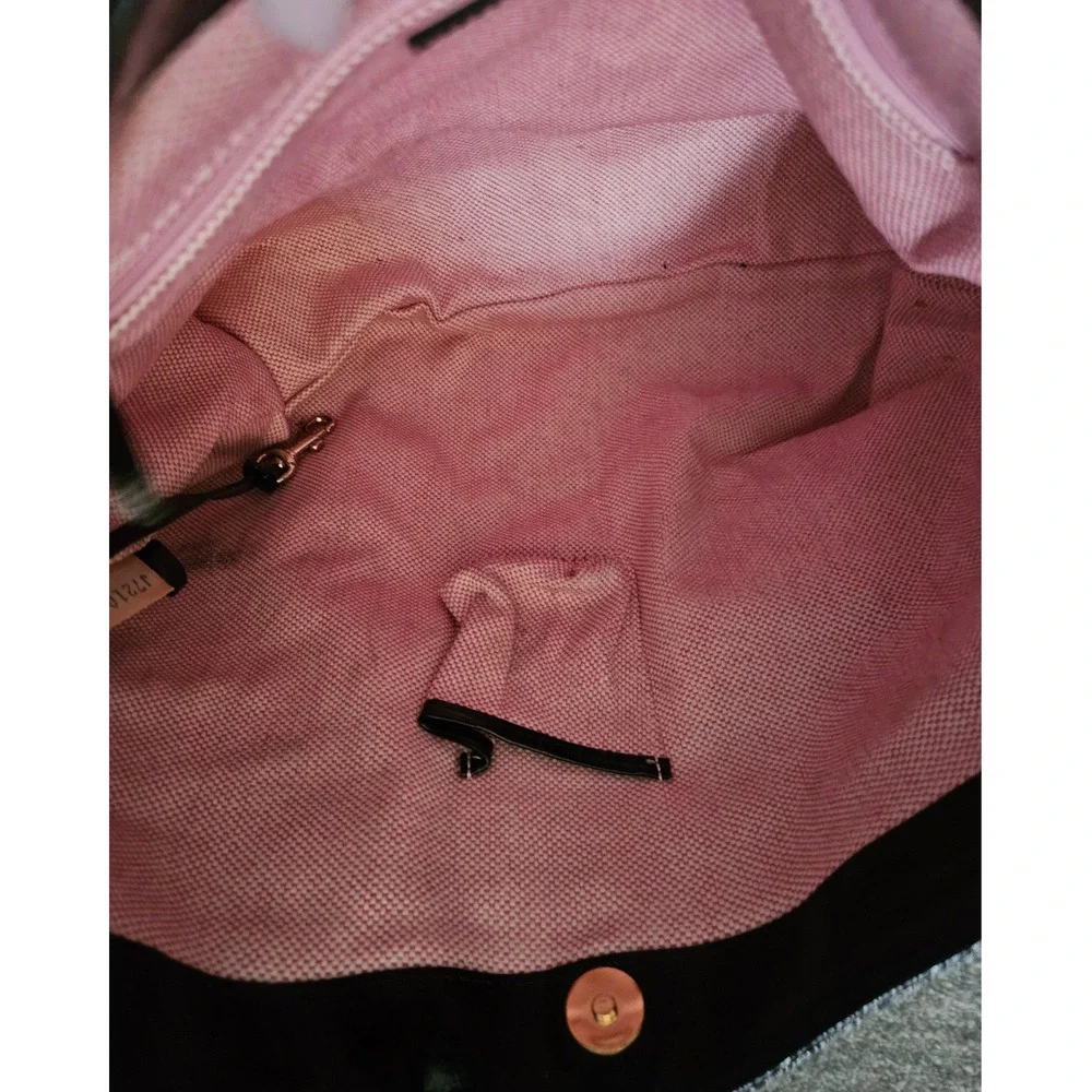 Dooney‎ & Bourke Luisa Black Patent Leather Hobo Bag White Stitching Gingham EUC